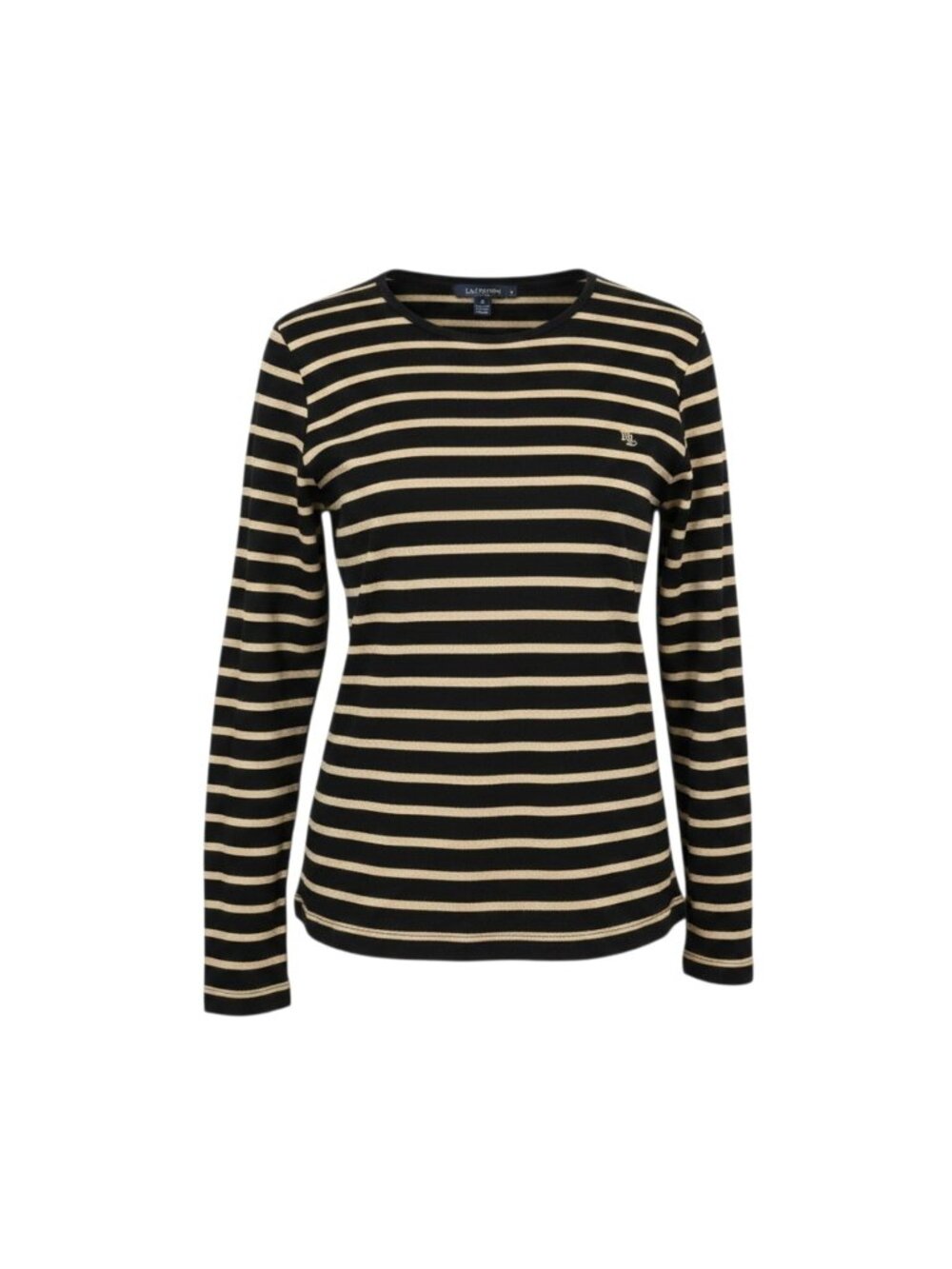 ​Lauren Ralph Lauren Metallic Stripe Knit Top Women's L Black Gold Long Sleeve
